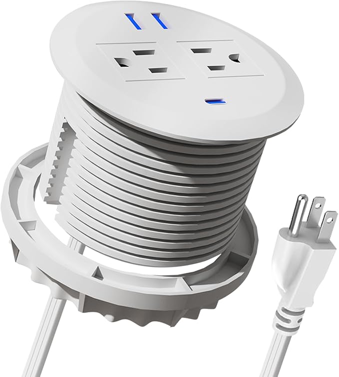3 Inch Power Grommet,10ft Cord,20W USB C Fast Charging Station,3 USB Ports,Flush Mount.Round Recessed Power Center Desk Hole Grommet Outlet for Workspace,Couch,White