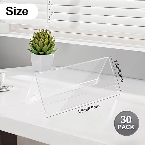 30 Pcs Mini Acrylic Sign Holder, 2.5x3.5 Inch Small Clear Acrylic Name Plate for Desk, V-Shaped Name Signs Display Stand for Office Business Conference School Store