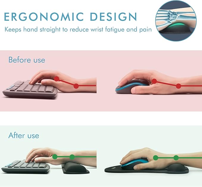 VAGAU Premium Keyboard Wrist Rest and Mouse Pad Wrist Support, Ergonomic Memory Foam Set for Office, Laptop, Mac, Computer and Gaming, Comfortable Typing &Wrist Pain Relief (C-Black)