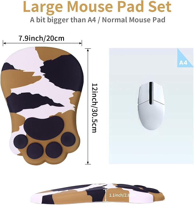 L-SPOUTTO Ergonomic Mouse Pad with Wrist Rest,Cute Cat Paw Mousepad Wrist Support,Comfortable Massage Design Computer Pain Relief Mouse Pad with Non-Slip PU Base for Desk Laptop Gaming,Tortoiseshell