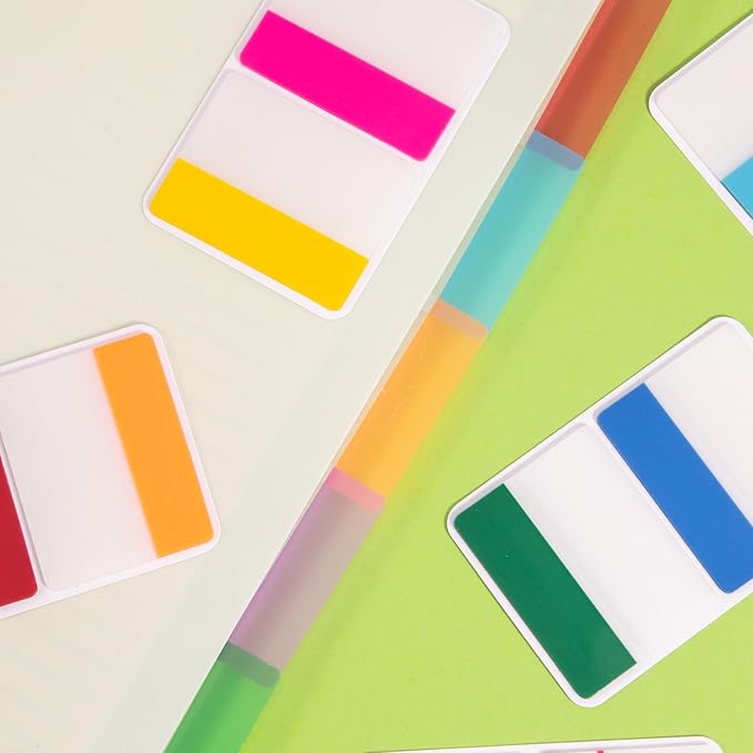 BukSuk 600 Pieces Tabs 2'' Sticky Tabs, Writable and Repositionable File Tabs Flags Colored Page Markers Labels for Reading Notes, Books and Classify Files, 22 Sets 10 Colors