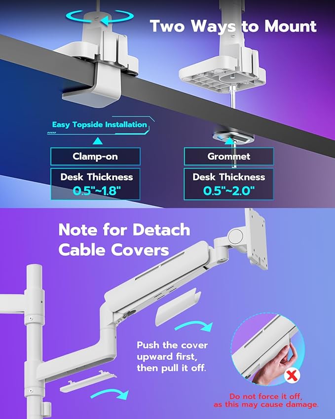 ARES WING Dual Monitor Mount for 17-49 Inch Ultrawide Heavy Duty Curved Screen, Computer Monitor Arm Desk Mount, Gas Spring Adjustable Dual Monitor Stand for Desk, White