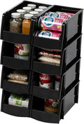 IRIS USA Medium Stackable Storage Bins, 8-Pack, 11" L x 6" W x 5" H, |Made in USA|, Plastic Open Front Shelf Bin for Organizing Parts, Hardware, Tools, Supplies, Garage Shelf, Pantry - Black