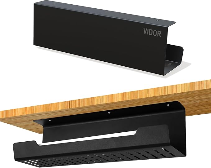 VIDOR Under Desk Cable Management Tray 1-Pack, 17" Cord Organizer, No Drill Alloy Steel, Perfect for Standing Desk, Wire Management for Office Home