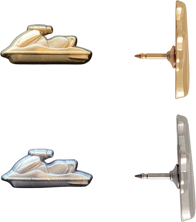 Jet Ski Push Pins - Silver Jet Ski Map Pins for Cork Boards, Maps, or Lapel Use - Designed in USA - Set of 4