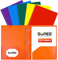 SUNEE 2 Pocket Folders with Prongs (12 Pack, Assorted Color) Plastic Folders with Pockets and Prongs Fit Letter Size, Poly Folders with Pockets for School Office Home Business