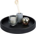 HofferRuffer Round Decorative Tray, Faux Leather Vanity Tray Decor, Decorative Catchall for Perfume, Bathroom Valet, Nightstand or Dresser, 12 x 12 x 1.6 inches (Black Stripe)