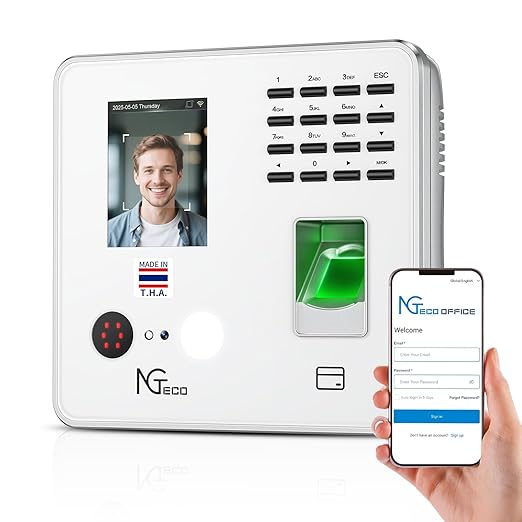 NGTeco Time Clock Cloud-Based, 4-in-1 Time Clocks for Employees Small Business, 2.4GHz WiFi Remote Control Clock in and Out Machine with Software & App, 10 IC Cards, 0 Monthly Fee