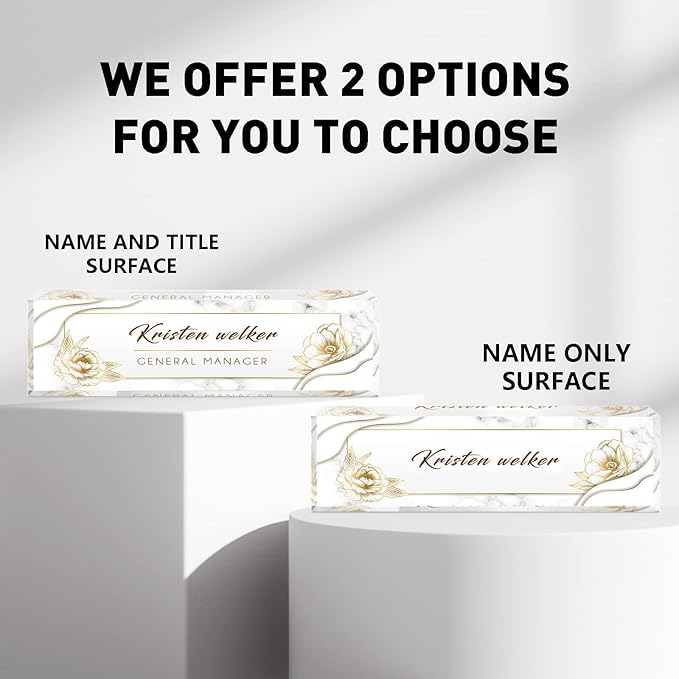 Personalized Office Name Plate for Desk, Custom Employee Appreciation Gifts, Acrylic Desk Name Plate Funny, Desk Decorations Gift, Acrylic Desk Ornaments… (White Marble Flowers)