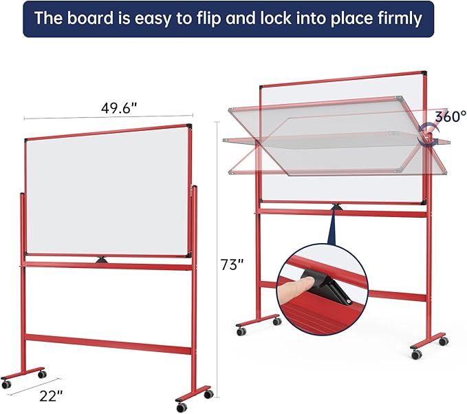 Large Dry-Erase Rolling Magnetic Whiteboard - 48 x 32 Inches Dry Erase Board with Stand Height Adjust Double Sides Mobile White Board Easel on Wheels with 25 Sheets Paper Pad Office, Home & Classroom