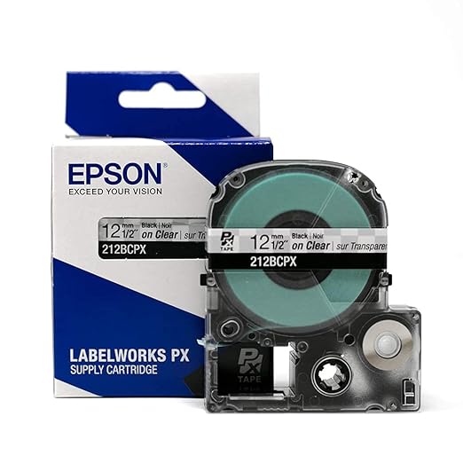 Epson LABELWORKS 212BCPX Genuine PET (Polyester) Tape Cartridge - Black on Clear Standard Industrial Label Maker Tape - 1/2" (12MM) Wide, 30 ft