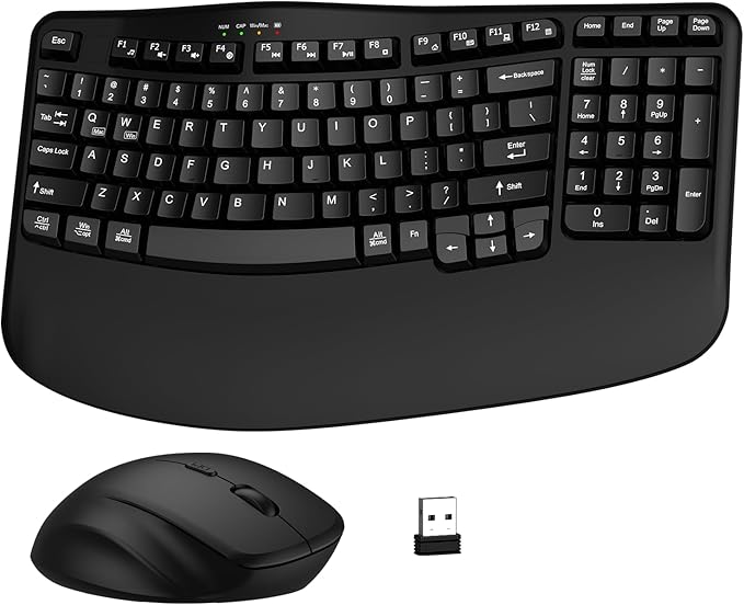 Wireless Keyboard and Mouse Combo, 2.4G Wave Keys Ergonomic Keyboard with Wrist Rest and 3 Level DPI Advanced Wireless Ergonomic Mouse, Natural Typing for Windows, Mac OS Desktop