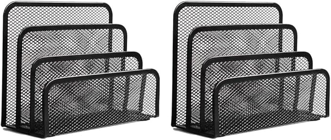 wishacc Folder Holder Desk, 2 Pack Mail Organizer Letter Holder for Desk Metal Mesh with 3 Vertical Upright Compartments