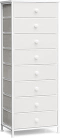 Crestlive Products Tall Dresser, 8-Drawer Fabirc Storage Tower, Chests of Drawers - Vertical Organizer Unit for Bedroom, Hallway, Entryway, Nursery, Closets - Steel Frame, Wood Top & Handles (White)