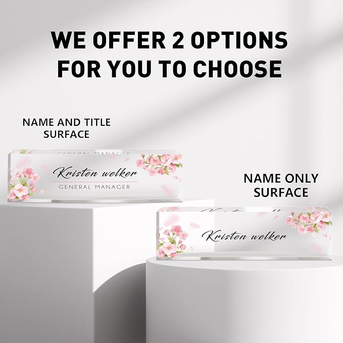 Personalized Office Name Plate for Desk, Custom Employee Appreciation Gifts, Acrylic Desk Name Plate Funny, Desk Decorations Gift, Acrylic Desk Ornaments… (Pink Orchids)