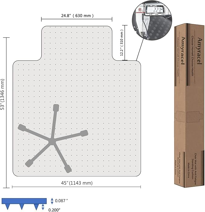 Amyracel Clear Chair Mat for Low Pile Carpet, 53'' x 45'' Thick Computer Desk Chair Mat for Carpeted Floors, Easy Glide Plastic Floor Mat for Office Chair on Carpet Protection (45'' x 53'' with Lip)