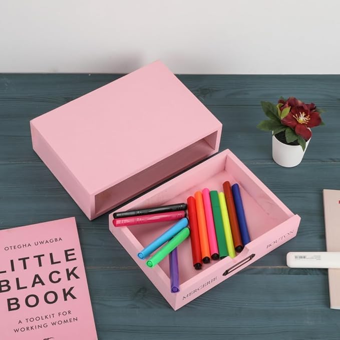 Wooden Storage Box Apothecary Drawers Vintage Wooden Drawers Wood Desktop Organizer with Drawer Countertop Drawer Library Card Catalog Cabinet Apothecary Cabinet（PINK）