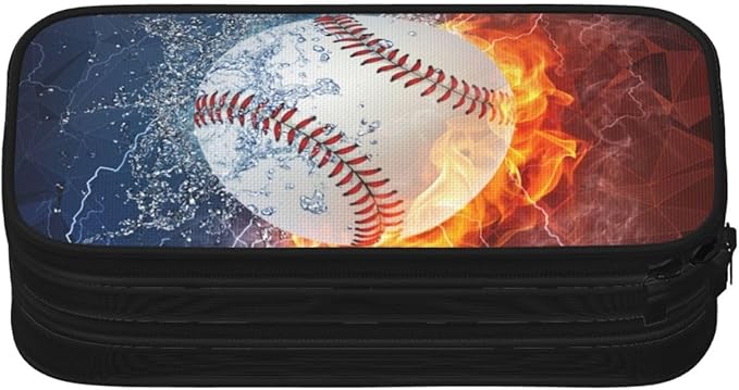 Baseball Pencil Case for Boys, Sports Themed Pencil Box for Kids Adults, Large Capacity Black Pencil Pouch Stationery Organizer Multifunction Bag for School Business Office