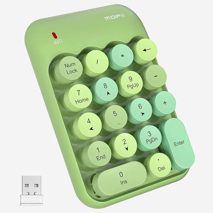 MOFII Wireless Number Pads - Green Numeric Keypad 18 Keys USB 2.4G Round Keycap Colorful Extensions Keypads, Financial Accounting Portable Numpad 10 Key for Laptop/PC/Notebook/Surface Pro