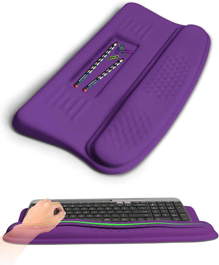 Ergonomic Wave Wrist Rest with Keyboard Stand, Cushioned Palm Rest, Comfortable Integrated Memory Foam for Natural Typing and Relieve Wrist Pain, Rich Purple