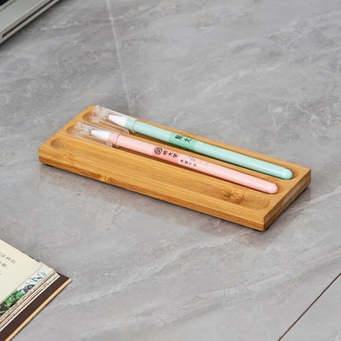 Pen holder Organizer of Office desks,Walnut Desk Pen Stand,Wave Pen TrayOffice Accessory,Teacher Gifts,Suitable for School,Home,Office Desktop Art Accessories (Log-3 Grid)