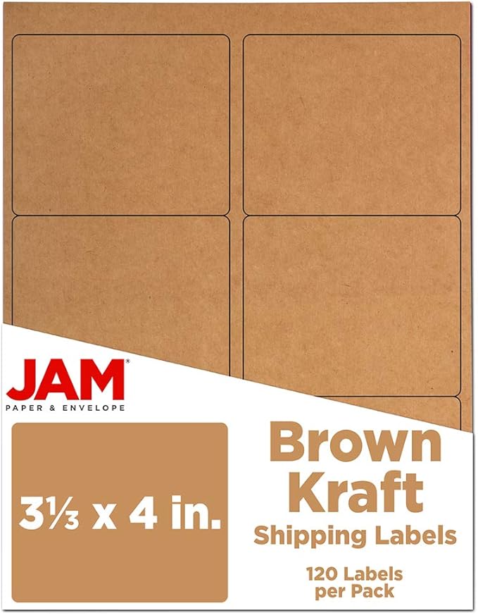 JAM PAPER Shipping Address Labels - Large - 3 1/3 x 4 - Brown Kraft - 120/Pack