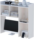Wooden Desktop Hutch Bookshelf - Free Standing Desk Storage Shelf with Top Edge for Computer Desk, Desktop Bookcase for Dorm, Home or Office, Countertop Organizer, White, 37.4"