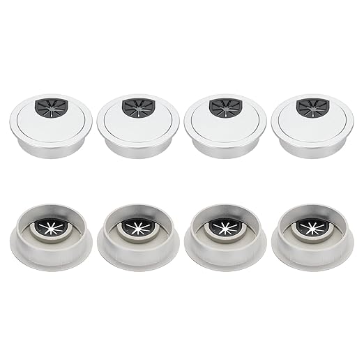 PATIKIL 50mm Desk Grommet, 8pcs Desk Cord Hole Cover Desk Cable Hole Grommet Cover Sturdy ABS Plastic Round for Cables Cabinets Desktop Equipment Wiring Organizing,Flat Type, Silver