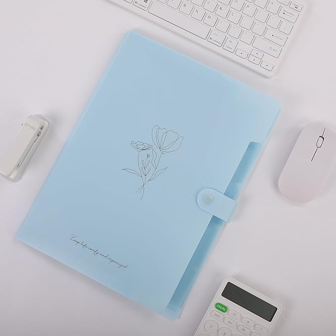 SKYDUE Expanding File Organizer with 5 Pockets, Accordion File Folders with Labels, Portable Document Paper Bill Receipt Organizer, Home College School Office Supplies, Letter Size,Babyblue