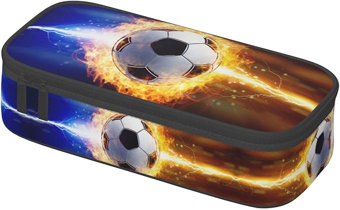 Boys Pencil Case with Soccer Ball Printed, Cool Portable Pen Bag Pouch with Zipper for Teens Stationery Supplies, Sports Style Pencil Box Cosmetic Bag for Sports Women and Girls