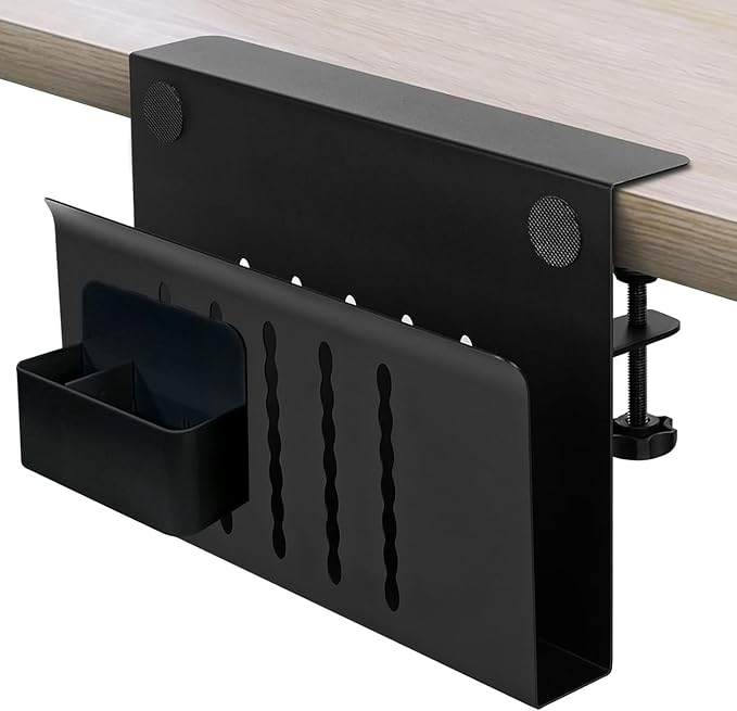 Desk Side Organizer, Desk Laptop Holder with Magnetic Pen Holder, No Drill Hanging Desk Organizer for Office and Home Fits Flat Edge 0.3" to 2.3"