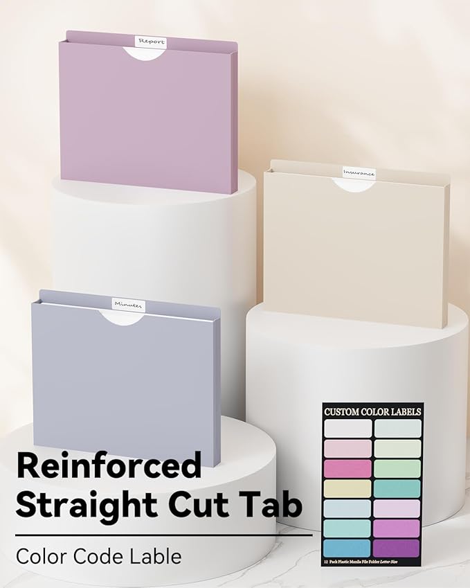 Ansook Plastic Manila File Jacket & File Pockets Letter Size,Heavy Duty 1 Inch Expanding Manila Pocket File Folders,Extra Capacity Project File Jackets,Job Folders File Jackets-Assorted Color