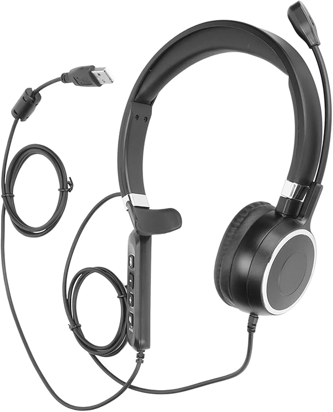 Shurzmotic H2000 USB ENC Business Headset, USB Computer Headphone with Mic, Wired Noise Canceling PC Headset for Office Call Center, Single Ear Lightweight Headphone with Volume Adjustment an
