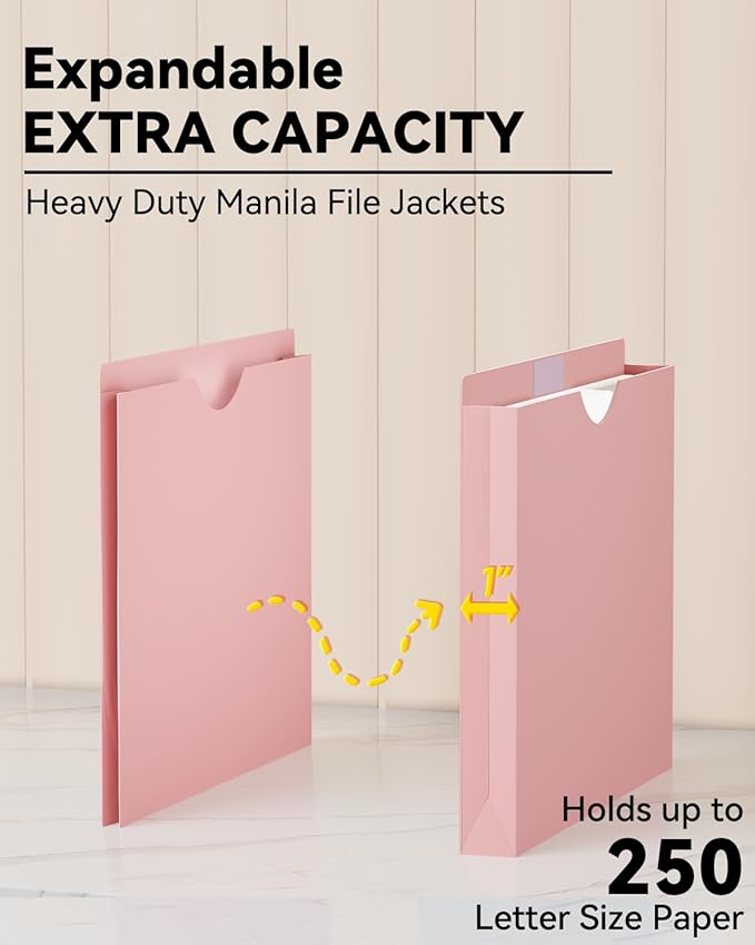 Ansook Plastic Manila File Jacket & File Pockets Letter Size,Heavy Duty 1 Inch Expanding Manila Pocket File Folders,Extra Capacity Project File Jackets,Job Folders File Jackets-Assorted Color