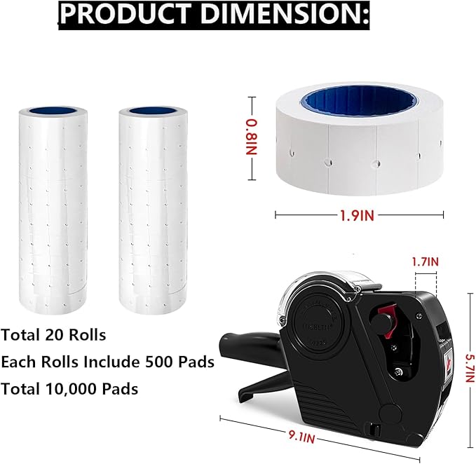 2 Pack Price Gun 1 Line & 8 Digits Pricing Label Guns with Blank White Labels, Ink Refill Sets for Label Price Print, Groceries Store, Small Business, Supermarket