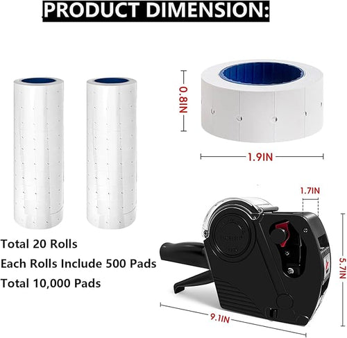 2 Pack Price Gun 1 Line & 8 Digits Pricing Label Guns with Blank White Labels, Ink Refill Sets for Label Price Print, Groceries Store, Small Business, Supermarket