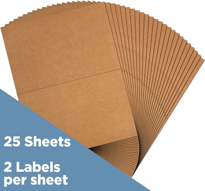 JAM PAPER Shipping Labels - Half Page - 5 1/2 x 8 1/2 - Brown Kraft - 50/Pack