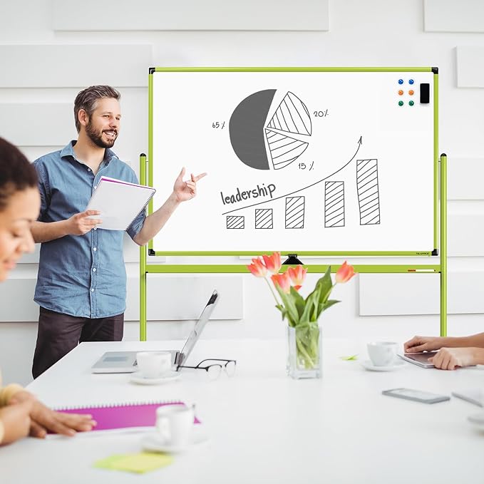 Large Dry-Erase Rolling Magnetic Whiteboard - 48 x 32 Inches Dry Erase Board with Stand Height Adjust Double Sides Mobile White Board Easel on Wheels with 25 Sheets Paper Pad Office, Home & Classroom