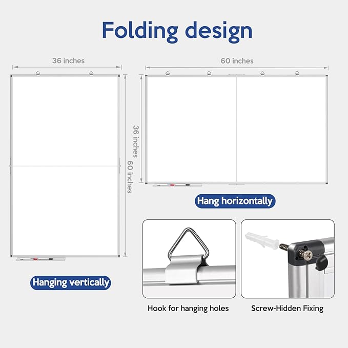 Large Whiteboard, 60 X 36 Inches Big Whiteboard for Wall, Dry Erase White Board for Office Home & School