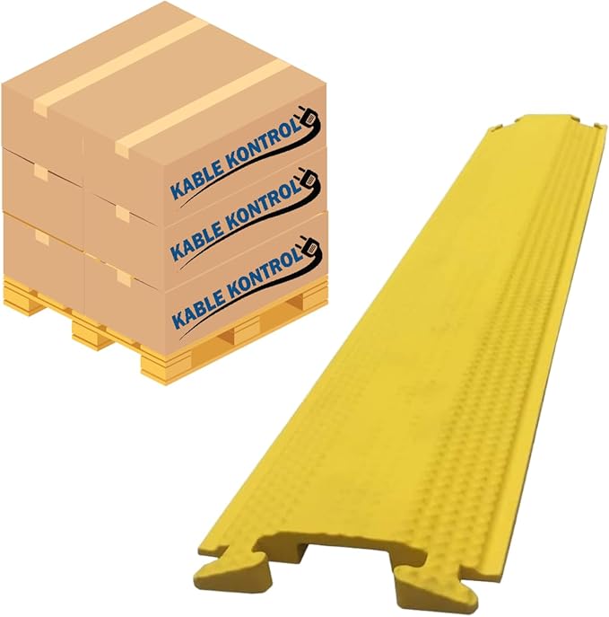 Kable Kontrol Drop Over Floor Cord Cover – 60” Inch Long 1 Channel Cable or Wire Protector – 270 Pcs Bulk Pack - Rubber Ramp for Indoor and Outdoor Use – Yellow