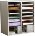 Safco 9422GR Wood Adjustable Literature & Paper Organizer, 16 Adjustable Compratment, Stackable Durable Construction, Home, Office, Mailroom, Classroom Mailbox , Gray