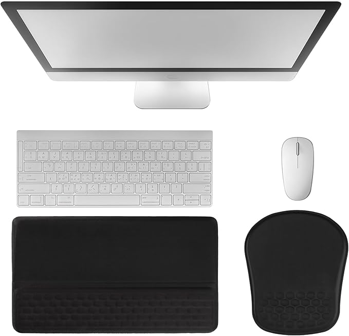 Keyboard Wrist Rest -Ergonomic Ergonomic Mouse Pad and Keyboard Wrist Rest- with Carpal Tunnel Pain Relief Massage Bumps and Full Memory Gel Design - Ideal Frequent Computer (Black)