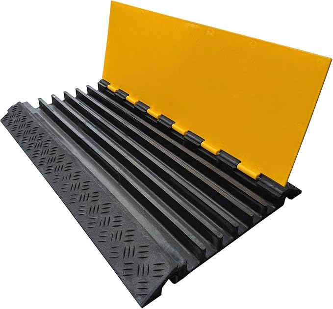 6 Channel Heavy-Duty Rubber Cable Ramp, 22,000 lbs Load Capacity Cable Protector Ramp, Hose & Cord Cover for Indoor & Outdoor Driveway, Garage, Stage, Warehouse