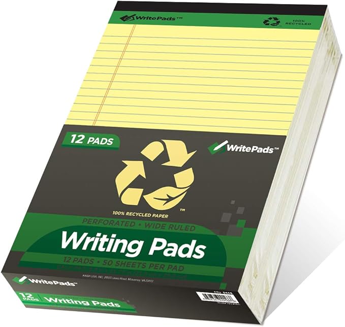 KAISA Legal Notepads 8.5"x11.75"，12pads 600 Sheets note pads office supplies Recycled Paper 8.5"x11.75" Wide Ruled 50 sheets Hard Back Notepads 8-1/2"x 11-3/4" Writing Tablet Canary For Office Supplies (Pack of 12) KSU-5668