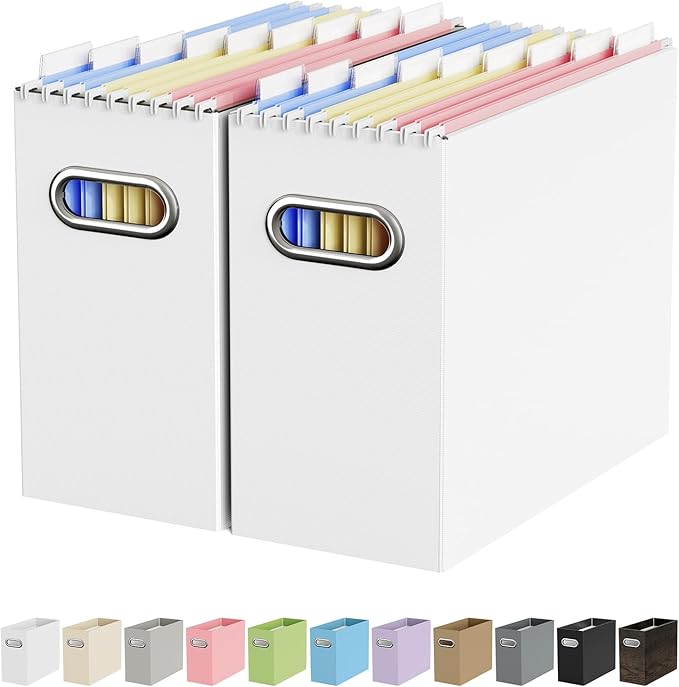 Oterri Cardboard File Organizer Box for Hanging File Folders Letter Size,File Box for Computer Desk,File Cabinet,Working Home,Office,Classroom（White,Letter Size - 2 Packs）