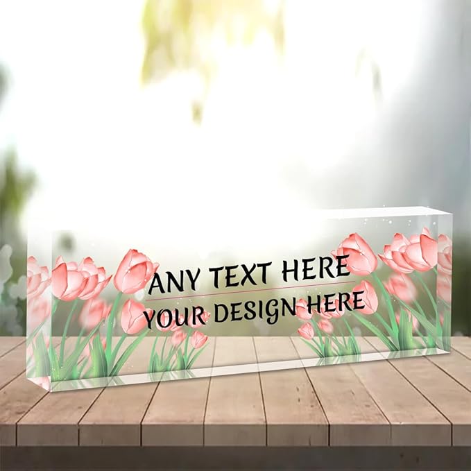 Custom Name Plate for Desk,Employee Appreciation Gifts,Office Decor,Acrylic Desk Name Plate Personalized,Office Desk Accessories,Funny Office Gifts for Coworkers Boss Teacher (Tulip Flower)