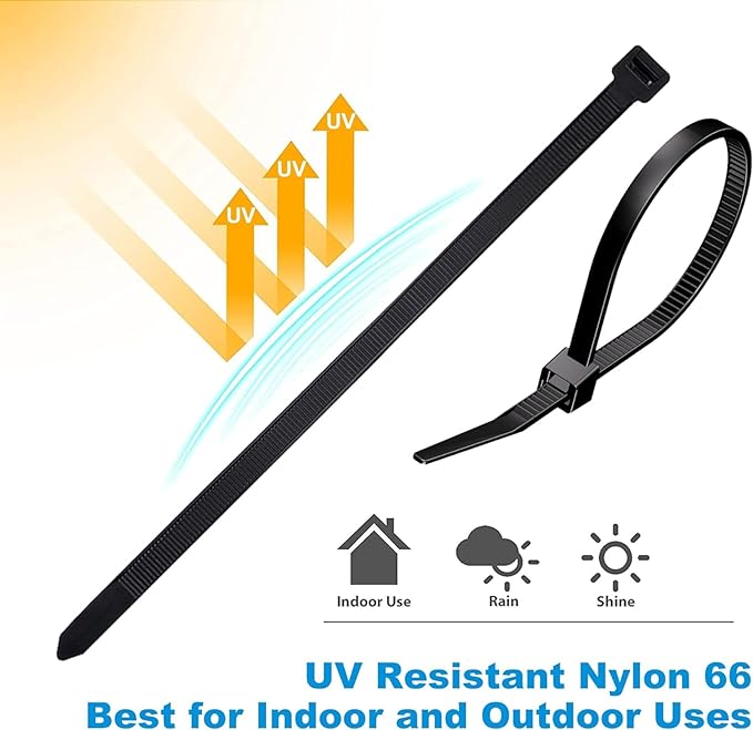 Zip Ties 12 Inch 1000 Pack Black Zip Ties Small Cable Ties 50lbs Tensile Strength UV Resistant Industrial Wire Ties Bulk Electrical Plastic Tie Wraps Tie Straps for Outdoor Use, Home Cable Management
