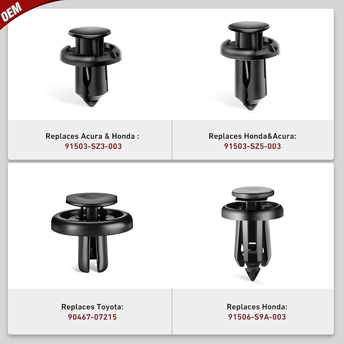 Nilight 101PCS Bumper&Splash Shield Retainer Metal Insert Clips for Acura Honda 91503-SZ3-003 91503-SZ5-003 91506-S9A-003 Toyota Fender Liner 90467-07215 4-Way Valve Tools Tire Caps Cores