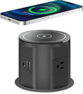 Pop Up Outlet for Countertop with 15w Wireless Charger, 4.7-Inch Pop Up Outlet with 4 Outlets and 2 USB-A, 1 USB-C, Pop Up Power Outlet for Kitchen Countertop, Conference Room, Study Room (Black)