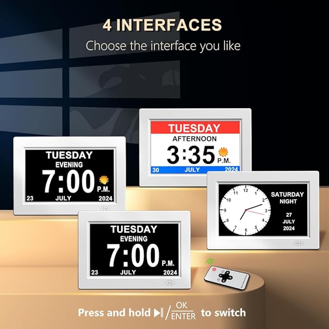 CAZOKASI 8inch Extra Large Impaired Vision Digital Alarm Clock with Day and Time for Elderly Calendar Clock Auto Dimmable Clock